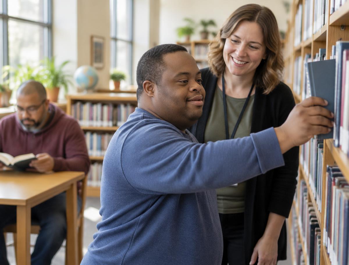 Adults participating in a supported library and learning activity